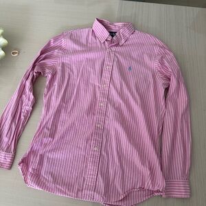 Ralph Lauren Pink Casual Button Down Shirt with Pinstripes